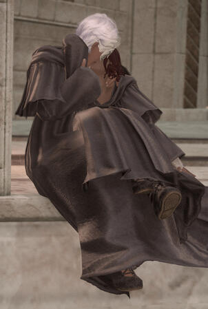 A continuation of the previous image. Ione has pushed herself up to meet Althea in a kiss.